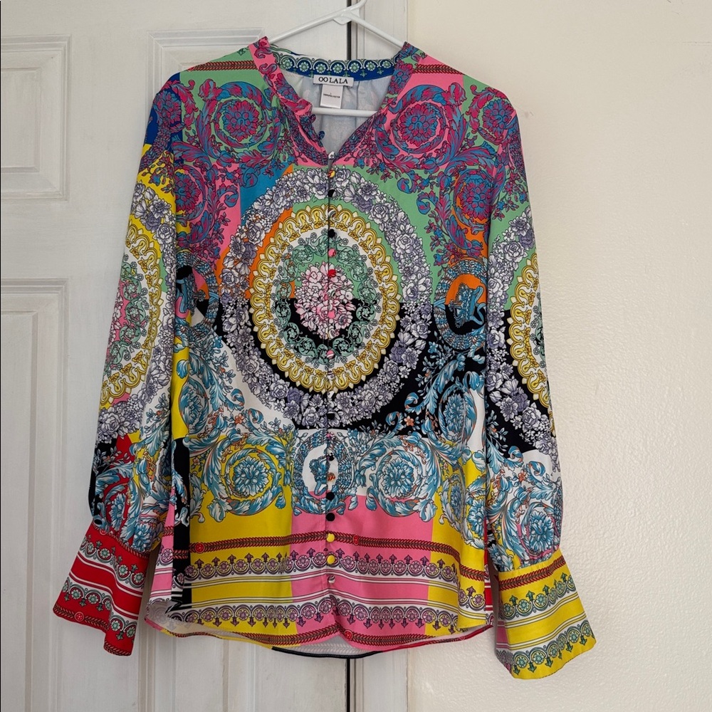 Oolala Versace-Inspired Button-Down Blouse Multi … - image 1